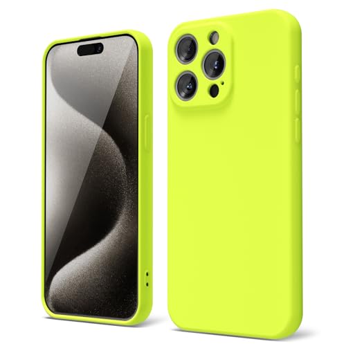 oakxco für iPhone 15 Pro Max Hülle Silikon Case, Dünn Gummi Gel Original Farbig Schutz Handyhülle, Weich Slim Matt Leicht TPU Stoßfest Kameraschutz Schutzhülle Schale, Neon Gelb von oakxco