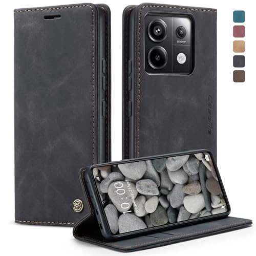 owlhold Handyhülle für Xiaomi Redmi Note 13 Pro 5G/Poco X6 Hülle, Premium Lederhülle Weiches Vintage-Nubukleder Faltbare Ständer Klapphülle Kartenfach Standfunktion stoßfest Schutzhülle - Schwarz von owlhold