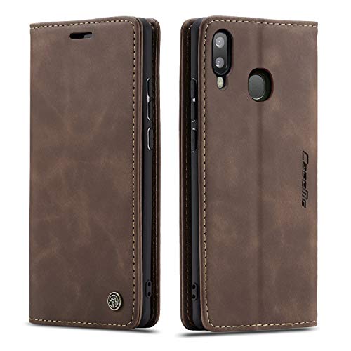 owlhold Hülle Samsung A20E klapphülle Premium Lederhülle Weiches Vintage-Nubukleder Faltbare Ständer Schutzhülle Kartenfach Standfunktion stoßfest Handyhülle Samsung Galaxy A20E -Kaffee von owlhold