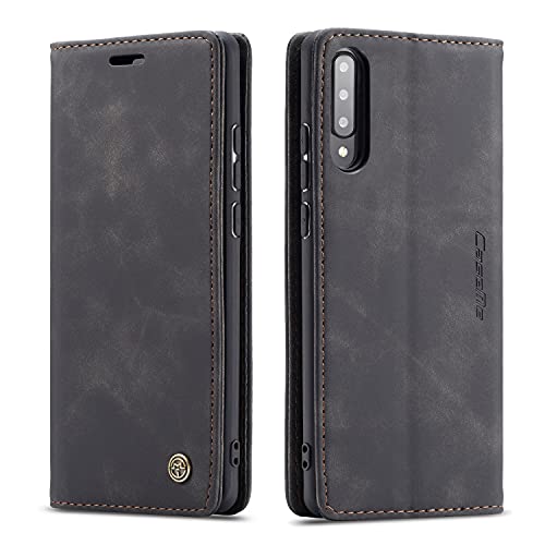 owlhold Hülle Samsung A70/A70S klapphülle Premium Lederhülle Weiches Vintage-Nubukleder Faltbare Ständer Schutzhülle Kartenfach Standfunktion stoßfest Handyhülle Samsung Galaxy A70/A70S -Schwarz von owlhold