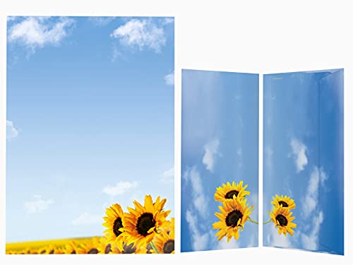 Briefpapier Set | Sonnenblumen | 50 Blatt Floral Blumen Motivpapier A4 | 50 Briefumschläge OHNE FENSTER im DIN LANG-Format von paperandpicture.de