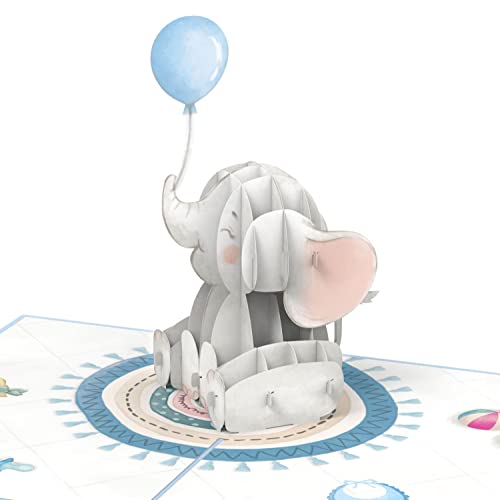 papercrush® Pop-Up Karte Baby Elefant (Blau) - 3D Geburtskarte für Jungen, Glückwunsch oder Geldgeschenk zur Geburt von Sohn, Glückwunschkarte für Enkelkind von papercrush