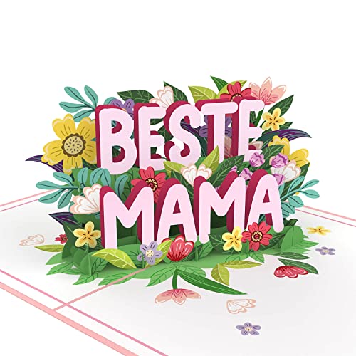 papercrush® Pop-Up Karte Muttertag „Beste Mama” - 3D Muttertagskarte mit Spruch & Blumen für beste Mutter der Welt, Glückwunschkarte für Geburtstag oder Schwangerschaft, Geburtstagskarte für Frauen von papercrush