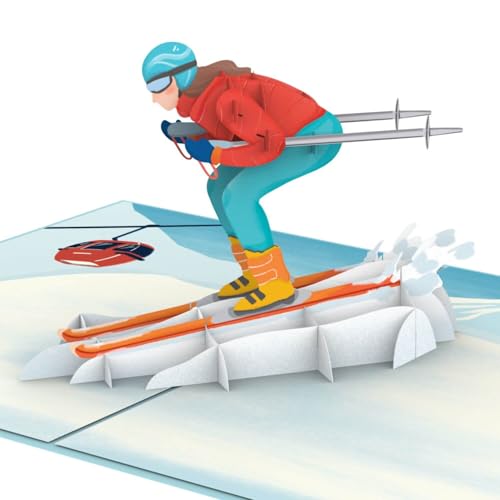 papercrush® Pop-Up Karte Skifahrerin - Lustige Gutscheinkarte für Frauen (Freundin, Mama, Ehefrau), 3D Gutschein für Skirlaub, Handgemachte Ski Geschenkkarte für Weihnachten, Winter Geburtstagskarte von papercrush