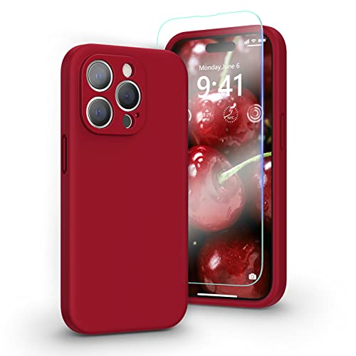 pcgaga Kompatibel mit iPhone 14 Pro Max Hülle, Flüssig Silikon Handyhülle mit Kameraschutz und Schutzfolie, Mikrofaser Futter, Kratzfestes Stoßfeste Schutzhülle Cover, 6,7'' (Rot) von pcgaga