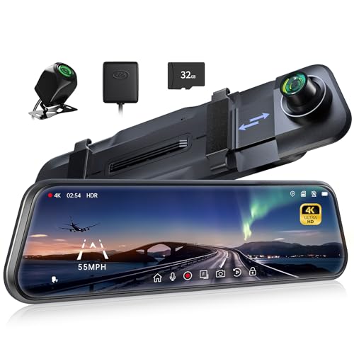 Pelsee P10 Pro 25.4 cm (10 Zoll) 4K-Spiegel-Dashcam, Rückspiegel-Kamera, Smart Driving Assistant mit ADAS und BSD, Parkplatzüberwachung, kostenlose 32 GB Speicherkarte von pelsee