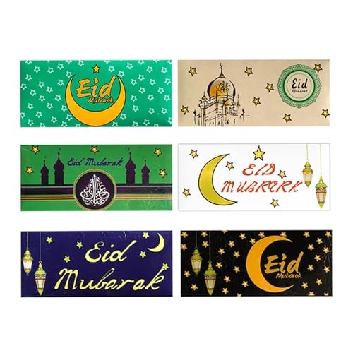 perfk 6 Stück Eid Mubarak Geldumschläge Ramadan, für Kinder, kreativer Geldhalter, verschenkt grüne Geldpakete für Party-Dekoration, Style A von perfk