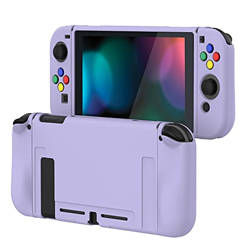 PlayVital Schutzhülle für Nintendo Switch Konsole Joycon,weiche TPU Slim Case Hülle Griff Tasche Zubehör für NS Joycon Konsole mit bunten ABXY/Richtung-Knöpfe Kappen(Lila) von playvital