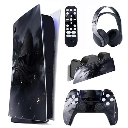 PlayVital Skin Kompatibel mit ps5 Konsole Digital Edition,Aufkleber Vinyl-Skin Schutzfolie Stickers für PS5 Konsole,Controller,Ladestation,Headset,Medienfernbedienung-Schattenmöder von playvital