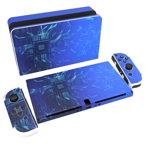 PlayVital Skin Sticker für Nintendo Switch OLED,Skin Aufkleber Sticker Decal Folie Abziehbild Faceplates Klebefolie für Switch OLED Konsole&Joy Con&Dock&Grip(Blaulicht Technik) von playvital