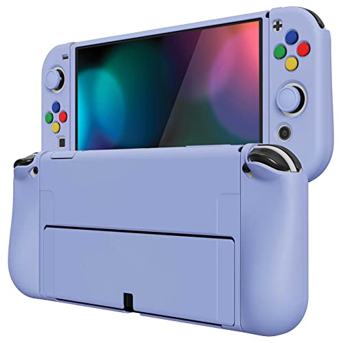 PlayVital ZealProtect Weiche Schutzhülle für Nintendo Switch OLED Konsole Joy Con, Case Hülle Cover Zubehör für Nintendo Switch OLED mit Sticks Kappen & ABXY Richtungstastenkappen(Hellviolett) von playvital