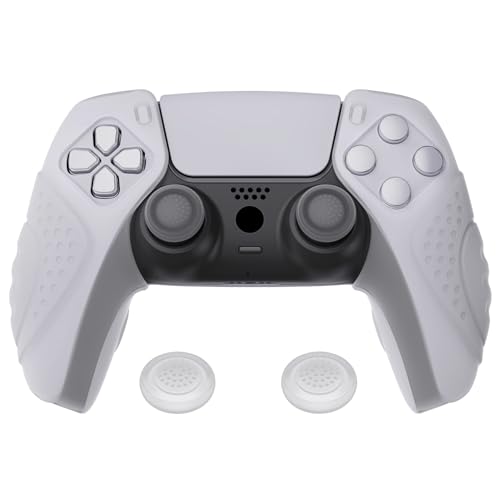 PlayVital Zubehör für ps5 Controller,Silikon Anti-Rutsche Controller Hülle Grips Skin Case Tasche für ps5 mit Aufsätze(Guardian Edition,Transparent)-Kompatibel mit Ladestation von playvital