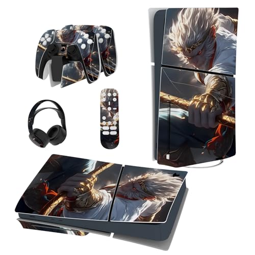 PlayVital Full Set Skin Sticker für ps5 Slim Konsole Disc Edition,Aufkleber Vinyl-Skin Stickers Schutzfolie Folie für ps5 Controller,Ladestation, Headset,Medienfernbedienung-Sage Wukong von playvital