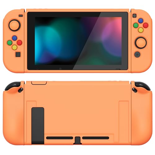 PlayVital ZealProtect Schutzhülle für Nintendo Switch Konsole Joy Con,Case Hülle Cover Zubehör für Nintendo Switch mit HD Klar Schutzfolie & Sticks Kappen & ABXY Richtungstastenkappen(Aprikosengelb) von playvital