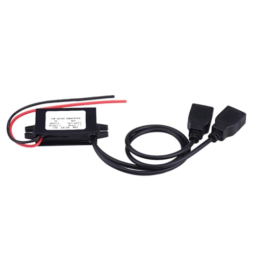 DC 12V zu DC 5V Konvertermodul,3A DC-DC Step-Down-Adapter, zwei USB-Ladeanschlüsse und ABS-Gehäuse USB-Ladegerät-Adapter-Konvertermodul zum Aufladen von Auto- und Motorradtelefonen von plplaaoo