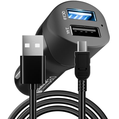 Dash Cam Netzkabel Mini USB Autoladegerät 12 V auf 5 V mit 2 USB-Anschlüssen, 3 m langes DC, 5,4 A Netzteiladapter mit geradem Mini-USB-Anschluss für Armaturenbrettkameras, Navigationsgeräte, von pluX