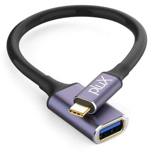 pluX USB C auf USB 3.0 Kabel, 5 Gbit/s, USB-C-Stecker auf USB-A-Buchse, Adapter, Aluminiumgehäuse, geflochtenes Nylon, kurzes Typ-C-Kabel mit OTG pluX USB C auf USB 3.0 Kabel, 5 Gbit/s, USB-C-Stecker auf USB-A-Buchse, Adapter, Aluminiumgehäuse, geflochtenes Nylon, kurzes Typ-C-Kabel mit OTG von pluX