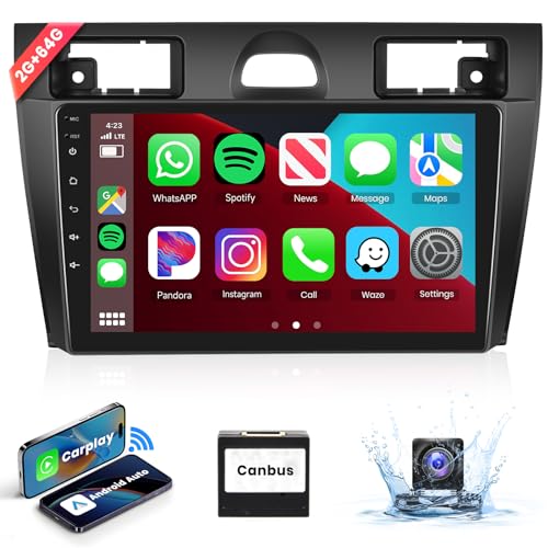 2+64G 9'' Autoradio 2 Din Für Ford Fiesta Mk5 2006-2011 Wireless Carplay Android Auto mit Touchscreen HiFi Bluetooth RDS/FM Radio +AHD Rückfahrkamera+CANBUS von podofo