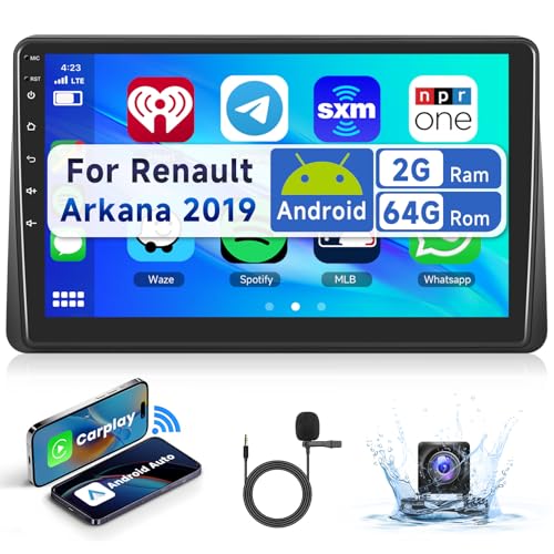 【2+64G】 Podofo 10'' Autoradio für Renault Duster Arkana 2019 Wireless Carplay Android Auto,Android 13 Radio 2 Din mit Bluetooth WiFi GPS HiFi RDS/FM +AHD Rückfahrkamera/DVR/Canbus von podofo