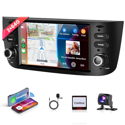 2G & 64G Podofo Autoradio Für FIAT Punto 2010-2016/Für FIAT Linea 2012-2015 Wireless Carplay Android Auto,6.2” Touchscreen Stereo Navi/WiFi mit AHD Rückfahrkamera GPS Bluetooth RDS/FM Radio/CANBUS von podofo