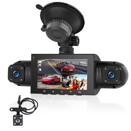 Podofo 360 Grad Dashcam, HD 1080P Frontkamera mit Links/rechts/hinten Kamera, 4-Kanal Onboard-Autokamera G-Sensor Bewegungserkennung Schleifenaufzeichnung Leitfaden 24-Stunden-Parkmodus von podofo