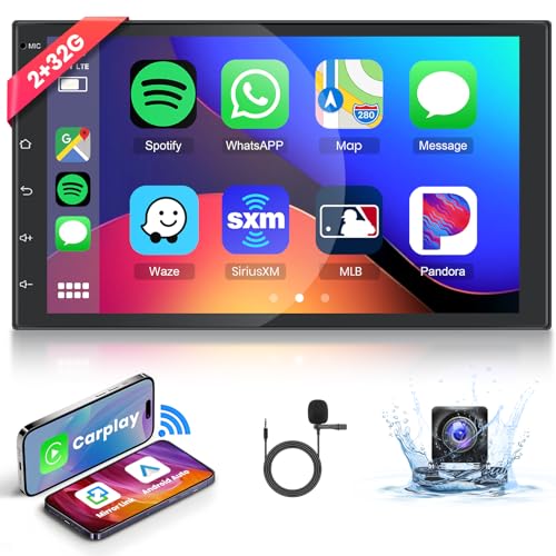 2+32G Podofo Wireless Carplay Android Auto Android Autoradio 2 Din Bluetooth Mirror Link mit 7'' Touchscreen WiFi/Navi 26 UI FM/RDS Lenkradsteuerung GPS EQ MIC + AHD Rückfahrkamera von podofo