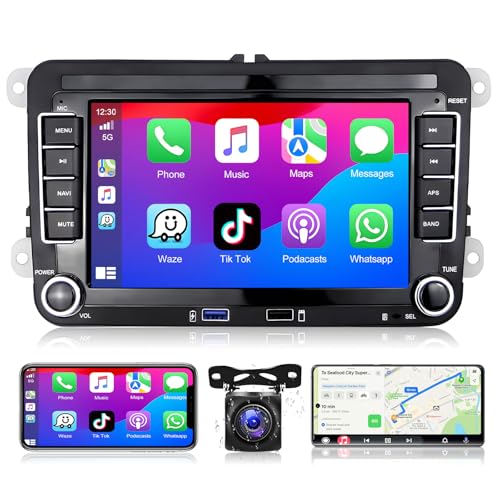 Podofo Autoradio für VW Golf 5 6 Polo Seat Skoda Radio mit Wireless Carplay Android Auto, 1+32G 7 Zoll Android Radio mit Bildschirm Bluetooth/HiFi/WLAN/GPS/RDS Radio + Rückfahrkamera von podofo