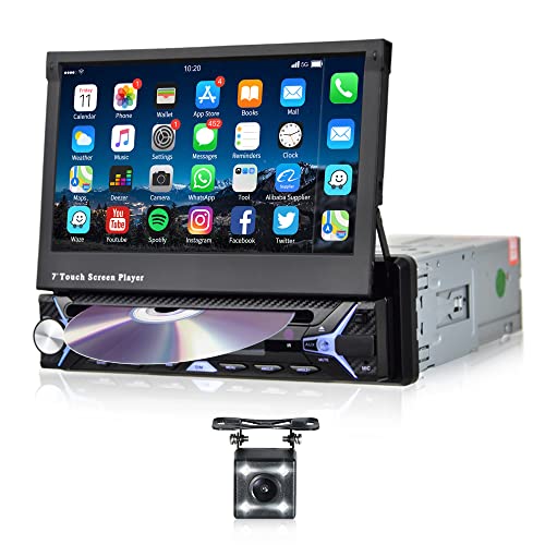 Podofo Autoradio mit Bildschirm Android Autoradio CD/DVD 1 Din Bluetooth Freisprecheinrichtung Motorisch Ausfahrbares Display mit 7 Zoll Touchscreen FM/AM Empfänger AUX in +MIC + Rückfahrkamera + DVD von podofo