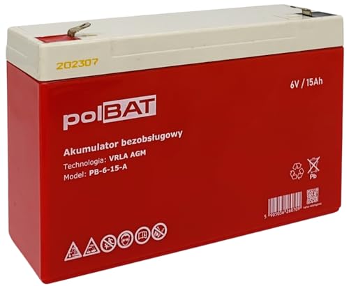 Batterie AGM 6V 15Ah Akku polBAT Vlies Batterie VRLA Blei Batterie Bleiakku Ersatzakku Akkubatterie Versorgungsbatterie Zyklenfest Wartungsfrei UPS USV Notstrom Rasenmäher Rollstuhl Spielzeug von polBAT