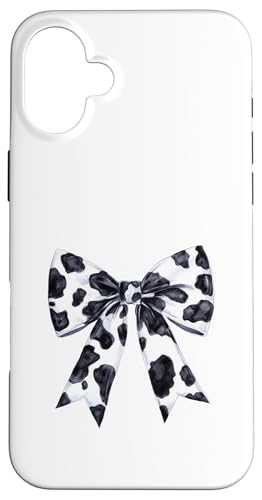 Ästhetische Schleife mit Kuhdruck || Kuhdruck schwarz-weißes Design Hülle für iPhone 16 Plus von pretty Cow Print cute ribbons and cow theme