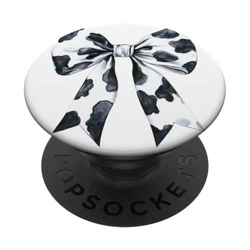 Ästhetische Schleife mit Kuhdruck || Kuhdruck schwarz-weißes Design PopSockets Klebender PopGrip von pretty Cow Print cute ribbons and cow theme