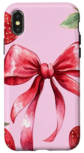 Girly || Ästhetische rosa Schleife || Süßes Erdbeerschleifenmuster Hülle für iPhone X/XS von pretty pink cute ribbons and strawberry theme