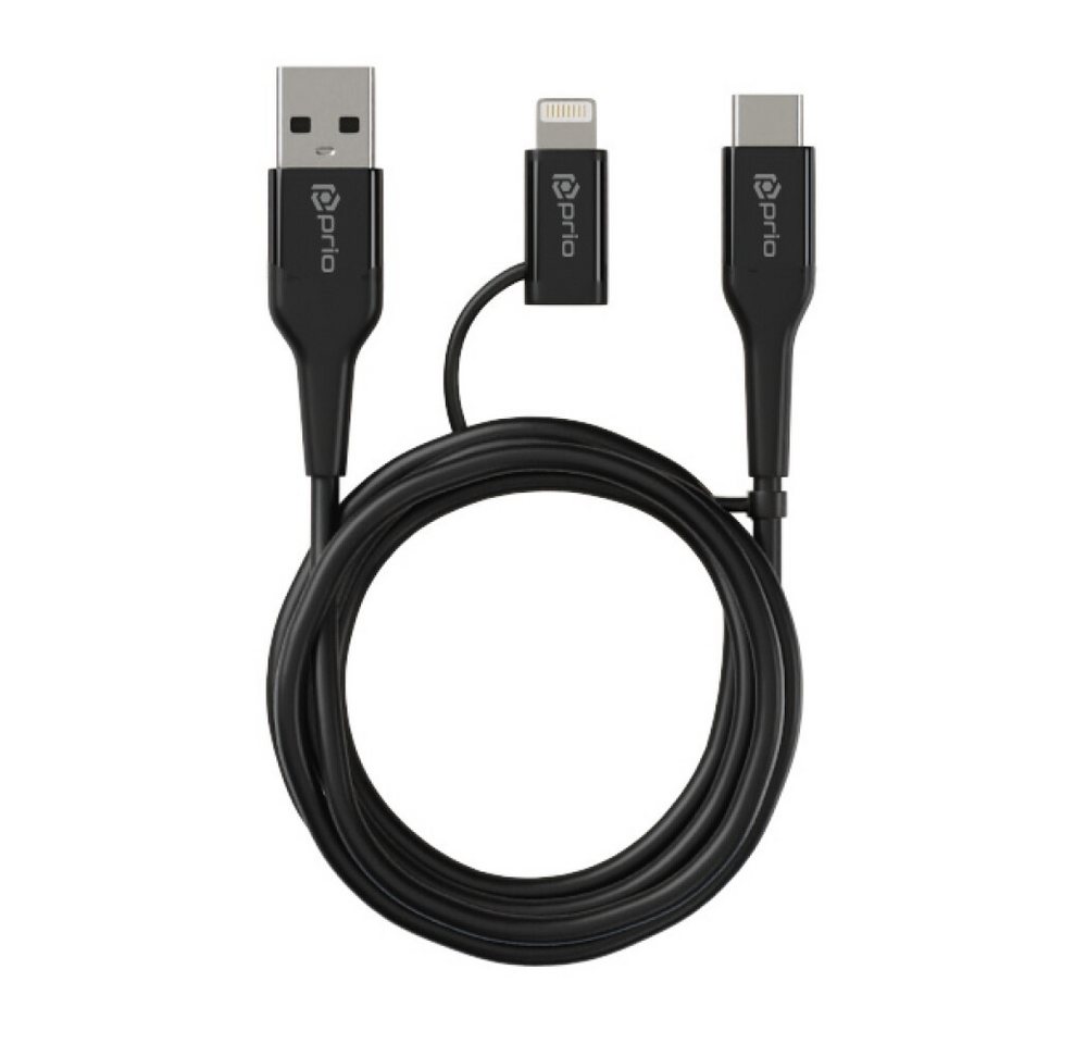 prio prio 2in1 Ladekabel von USB-C und Apple Kabel auf USB A 1,2m schwarz Smartphone-Ladegerät (USB-Kabel, 1-tlg) von prio