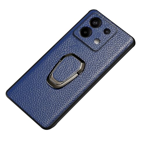 qichenlu Backcover für Auto Magnet Halterung Blau Echtleder Hülle für Xiaomi Redmi Note 13 5G,mit Ring Halter Standing Cover Robust Rindsleder Case für KFZ Handyhalterung von qichenlu