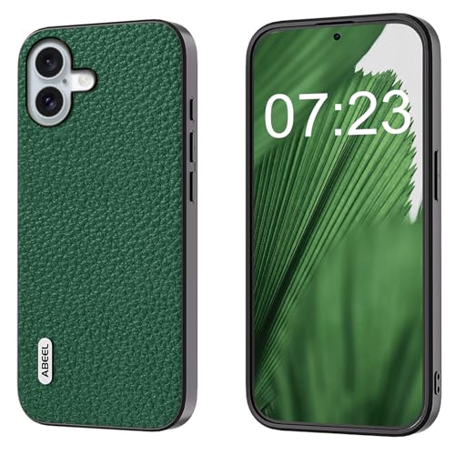 qichenlu Echt Leder Case kompatibel mit iPhone 16 Plus,【Luxus Business,Stoßfest Bumper】 Robustes Rindsleder Back Cover Echtleder Handytasche kompatibel mit iPhone 16 Plus,Grün von qichenlu