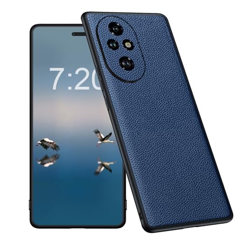 qichenlu Echte Ledertasche für Honor Honor 200 Pro,【Echtleder Kamera Schutz,Stoßfest TPU Bumper】 Robustes Rindsleder Echtlder Hülle Cover Case,Blau von qichenlu