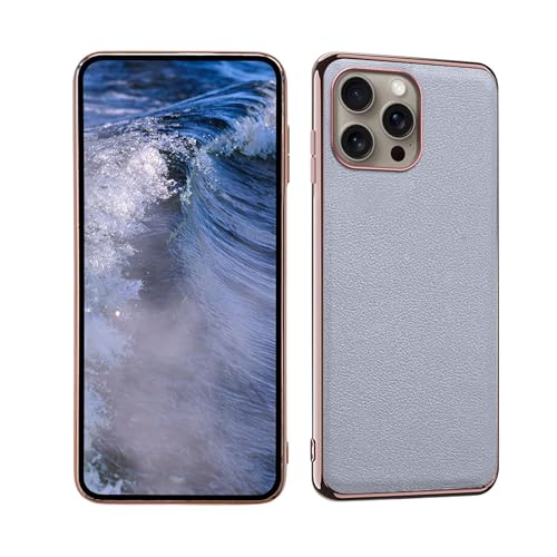 qichenlu Echtleder Back Cover kompatibel mit iPhone 16 Pro,【Meereswellen Farbe Serie,Chrom Rand,Robustes Rindsleder】 Elegant Grau Stoßfest TPU Bumper Ledercase Handyhülle von qichenlu