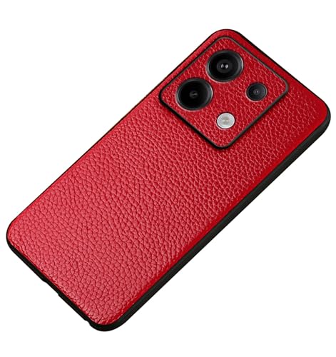 qichenlu Echtleder Backcover für Xiaomi Redmi Note 13 Pro 5G,【Robustes Rindsleder,Klassisch,Business】 Rot Weicher Silikon Rand Schutz Robustes Rindsleder Handyschale von qichenlu