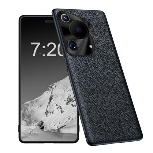 qichenlu Echtleder Case für Huawei Pura 70 Ultra,【Metallisch Kamera Abdeckung,Stoßfest Bumper】 Robustes Rindsleder Echt Leder Backcover Handyhülle Tasche,Schwarz von qichenlu