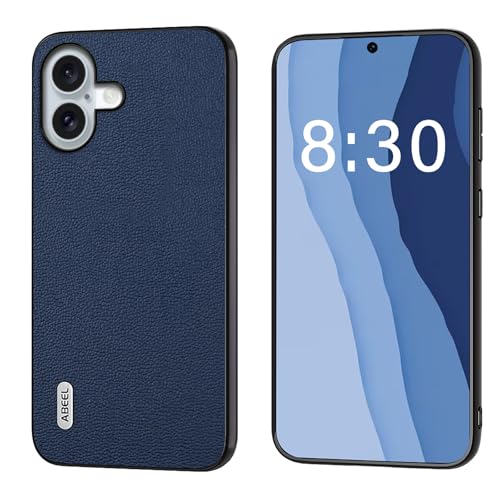 qichenlu Echtleder Cover kompatibel mit iPhone 16,【Robustes Rindsleder,Stoßfest TPU Rahmen】 Handytasche Schutzhülle Ledercase kompatibel mit iPhone 16,Blau von qichenlu