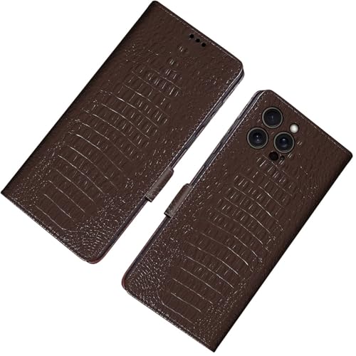 qichenlu Echtleder Klapphülle Wallet Case kompatibel mit iPhone 16 Pro Max,luxuriöses Tiermuster Magnet Cover Tasche mit Geldbörse,Krokodil Braun von qichenlu