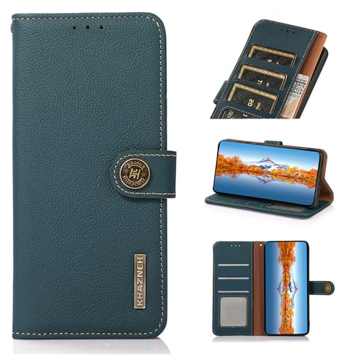 qichenlu Echtleder Tasche für Google Pixel 8a,【Standing Cover,Magnetverschluss】 Grün-Wappen Typ Echtleder Klapphülle Book Wallet Case Geldbörse mit Kartenfächer von qichenlu