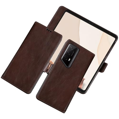 qichenlu Echtleder Wallet Case für Honor Magic V2 RSR,Robustes Rindsleder Unsichtbarer Magnet Cover Vintage Braun Bookstyle Handytasche mit Kartenfach Kameraschutz Brieftasche von qichenlu