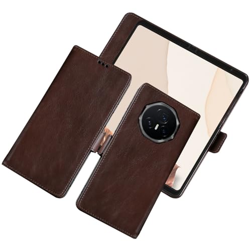 qichenlu Echtleder Wallet Case für Honor Magic V3,Robustes Rindsleder Unsichtbarer Magnet Cover Vintage Braun Bookstyle Handytasche mit Kartenfach Kameraschutz Brieftasche von qichenlu