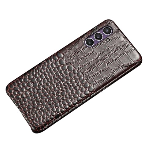 qichenlu Luxus Krokodil Optik Braun Echtleder Backcover für Samsung Galaxy S23,Echte Lederhülle Innenfutter Kratzschutz Business Hardcase von qichenlu