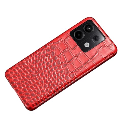 qichenlu Luxus Krokodil Optik Rot Echtleder Backcover für Xiaomi Redmi Note 13 Pro 5G,Echte Lederhülle Innenfutter Kratzschutz Business Hardcase von qichenlu