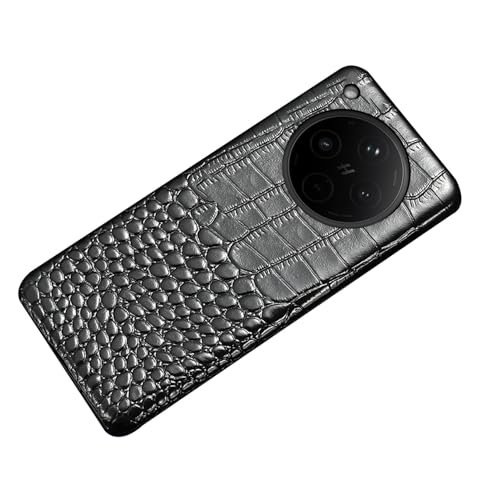 qichenlu Luxus Krokodil Optik Schwarz Echtleder Backcover für Oppo Find X8,Echte Lederhülle Innenfutter Kratzschutz Business Hardcase von qichenlu