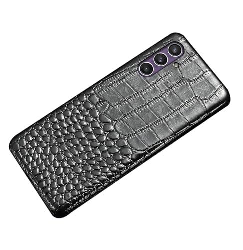 qichenlu Luxus Krokodil Optik Schwarz Echtleder Backcover für Samsung Galaxy S23 Plus,Echte Lederhülle Innenfutter Kratzschutz Business Hardcase von qichenlu