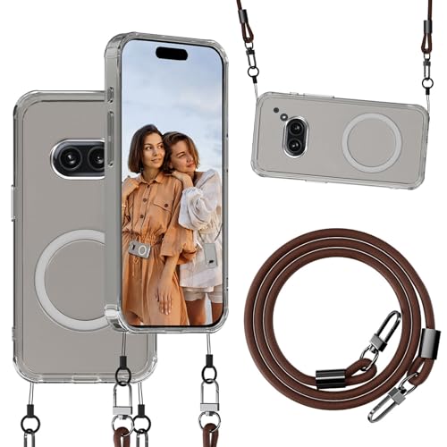 qichenlu Magnetische Hülle mit Abnehmbarer Echtleder Kette für Nothing Phone (2a) kompatibel mit MagSafe,KFZ Magnet Handyhalterung Case - Transparent von qichenlu