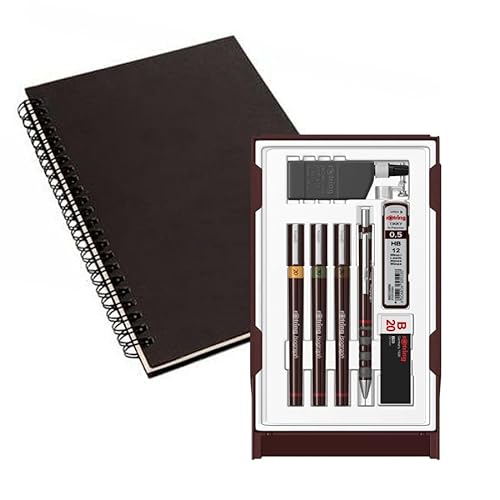 rOtring Isograph Stifte-Set, technischer Stift und Bleistift, College-Set S0699370, 3 Stifte (0,20 mm, 0,30 mm, 0,50 mm) und Druckbleistift (0,5 mm), Zubehör mit Notizbuch von rOtring